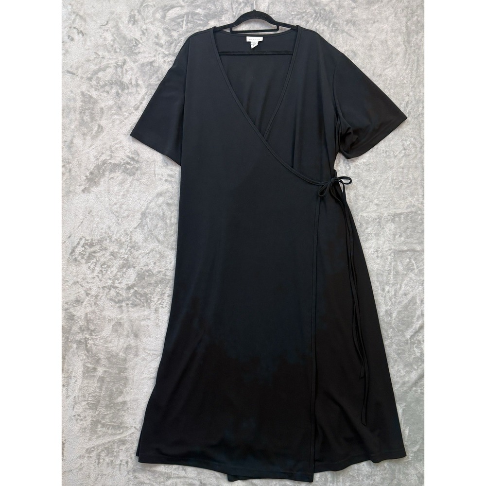 Avenue Plus Size 30/32 Black Short Sleeve Maxi Dress Wrap w/Tie Womens